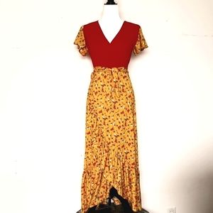 💥BUNDLE OFFER 💥Floral Pattern Belted Butterfly Sleeve Long Dress